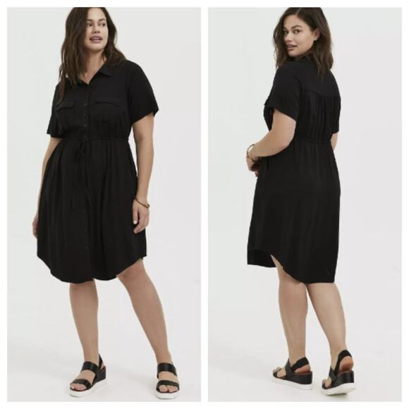 Torrid Women's Mini Twill Drawstring Shirt Dress Deep Black Size 1X - Picture 1 of 10